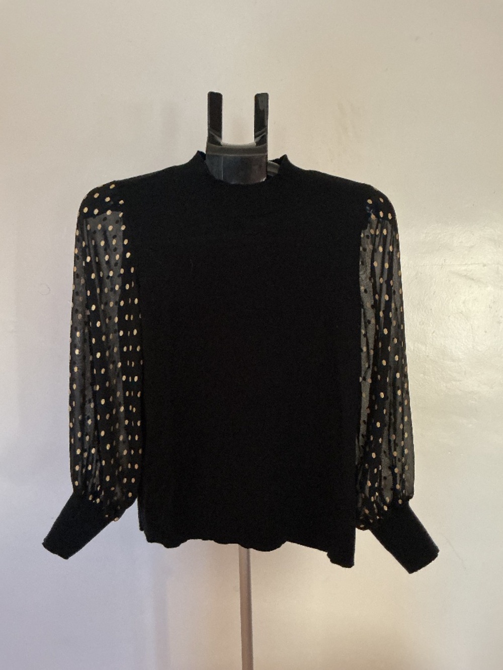 Women’s CeCe Mock Neck Black Sweater With Embellished See Thru Sleeves